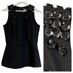 Hunter Dixon by Hunter Bell Peplum Top Size 8 Black Beaded Floral Sleeveless NWT
